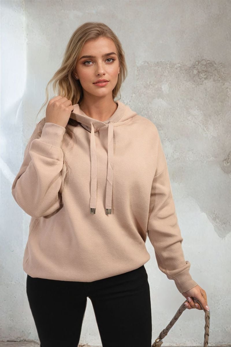 Print Knitted Hoodie with Heart at the Back