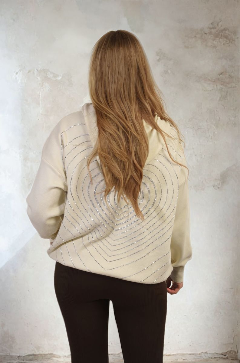 Print Knitted Hoodie with Heart at the Back