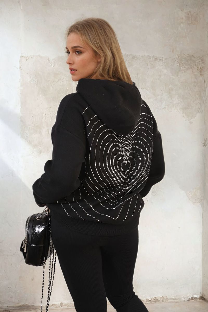 Print Knitted Hoodie with Heart at the Back