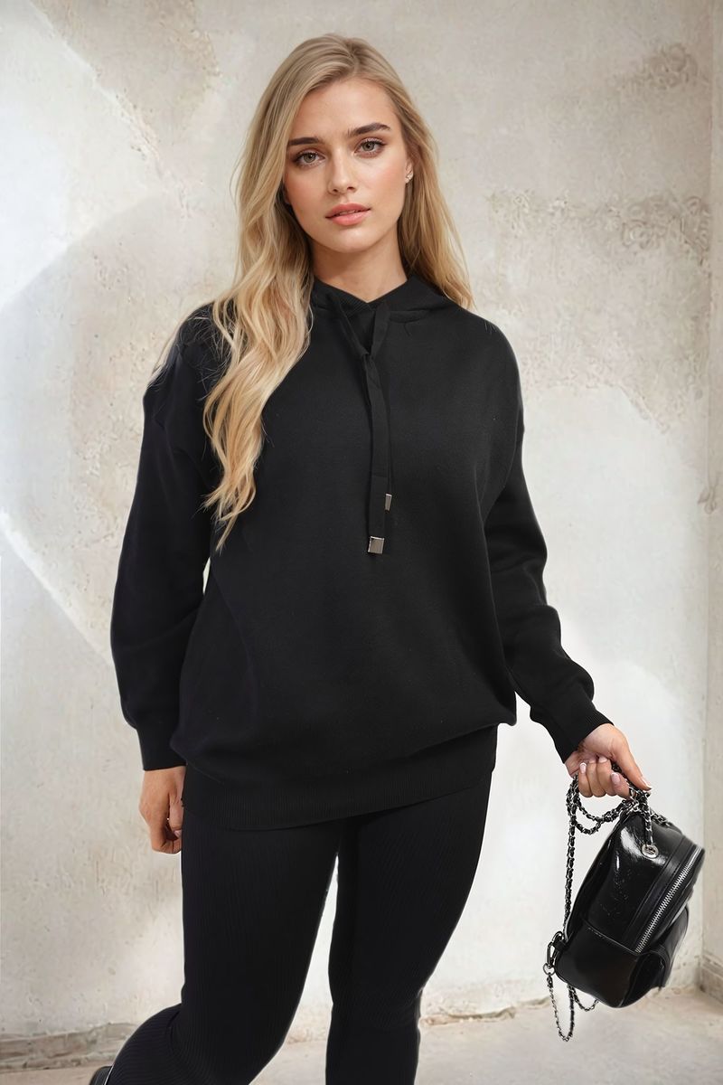Print Knitted Hoodie with Heart at the Back