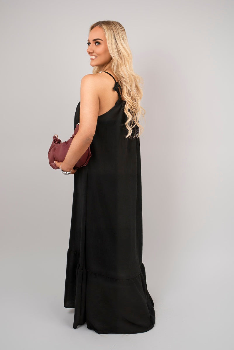 Shop Sleeveless Beaded Halter Neck Maxi Dress with Tiered Hem