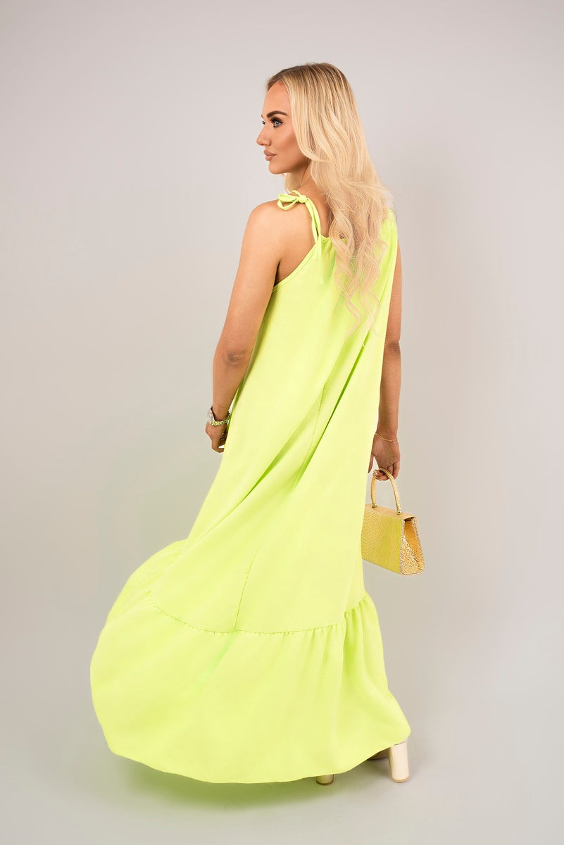 Shop Sleeveless Beaded Halter Neck Maxi Dress with Tiered Hem