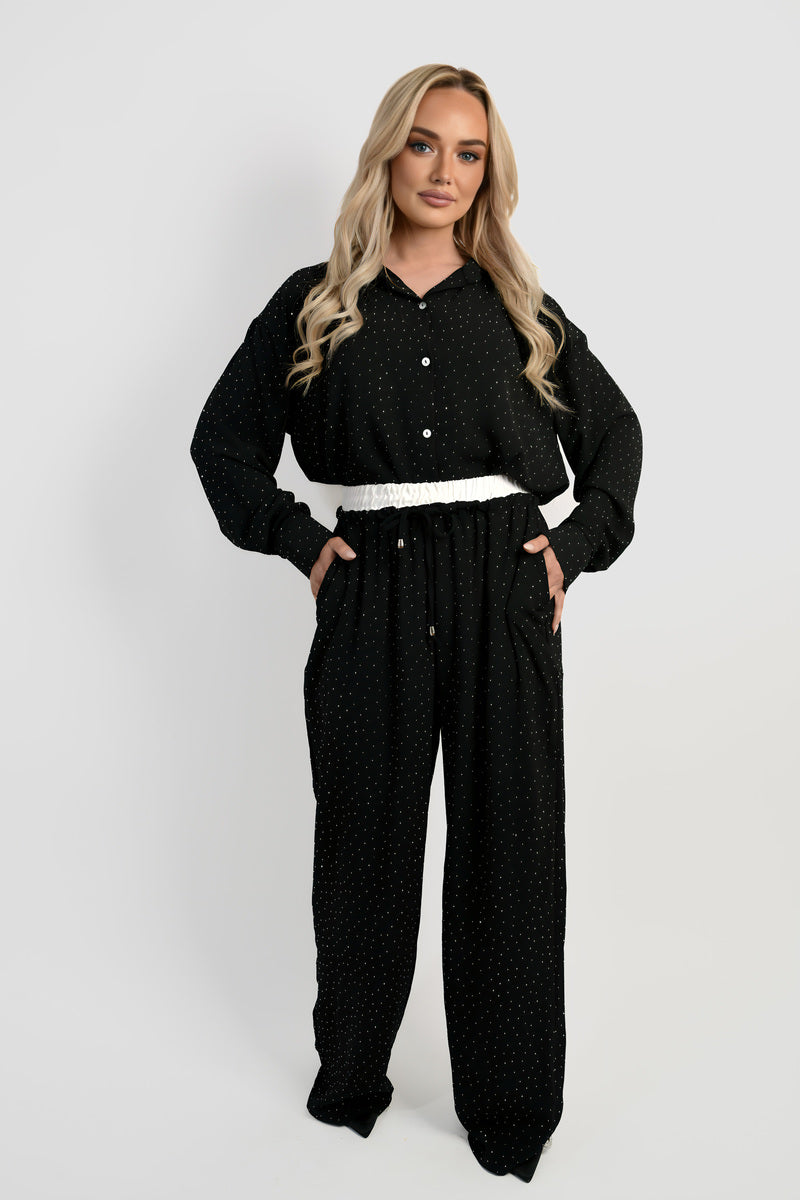 Stylish Comfort with the Serena Embellished Drawstring Wide Leg Trousers