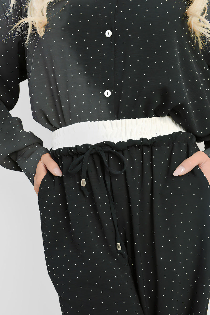 Stylish Comfort with the Serena Embellished Drawstring Wide Leg Trousers