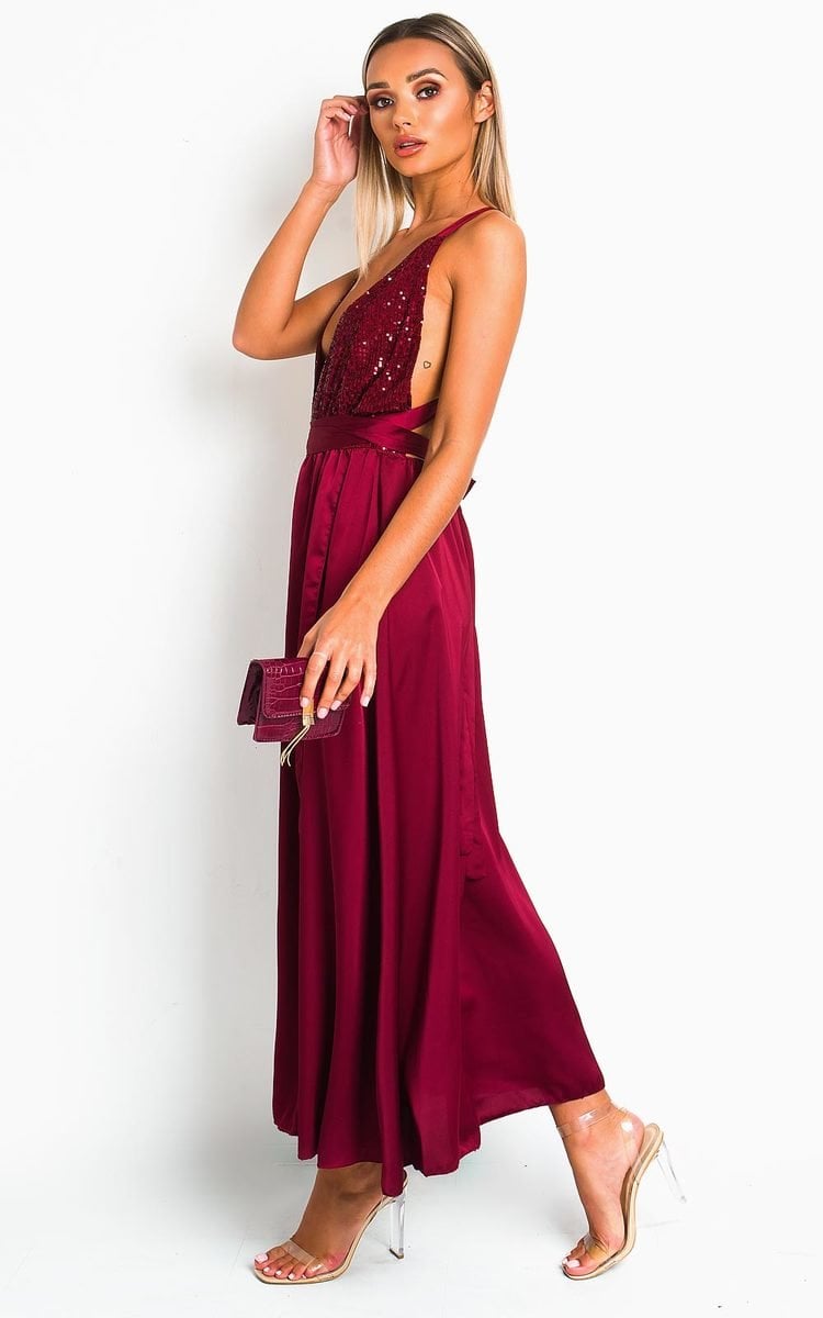 Backless Sequin Midi Party Evening Dress