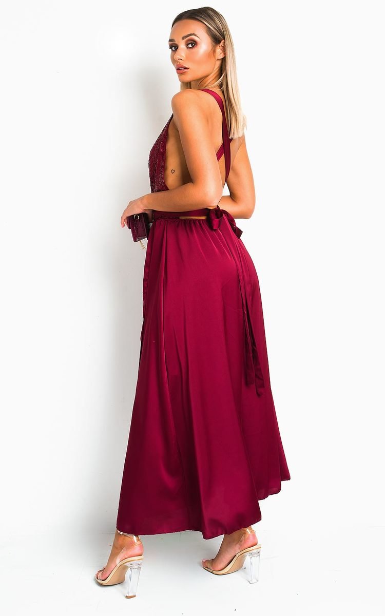 Backless Sequin Midi Party Evening Dress