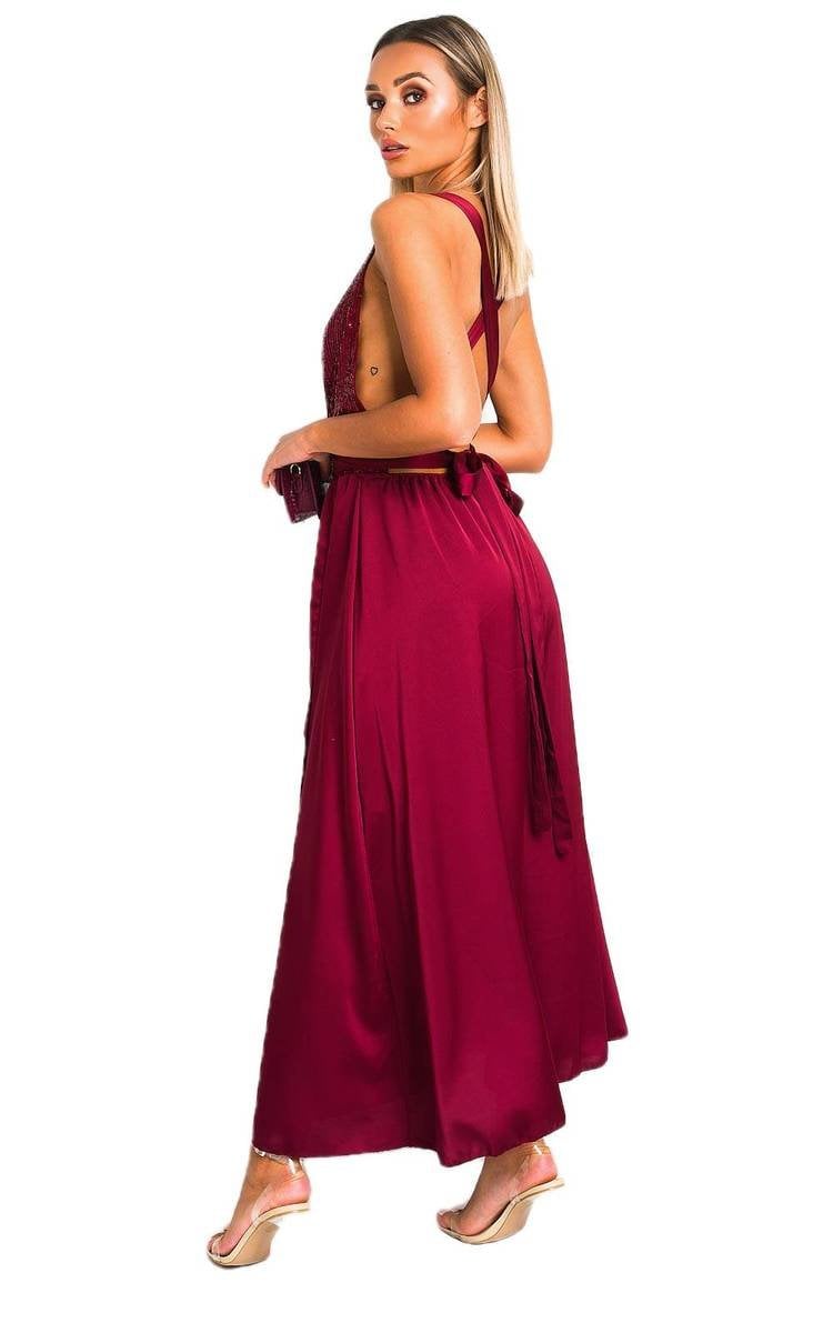 Backless Sequin Midi Party Evening Dress