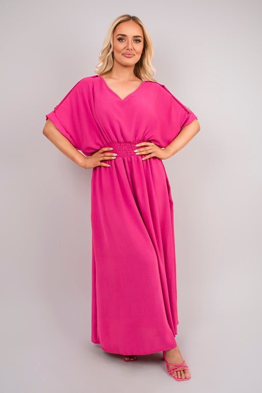 Shop V-Neck Short Sleeve Maxi Dress with Button Detail
